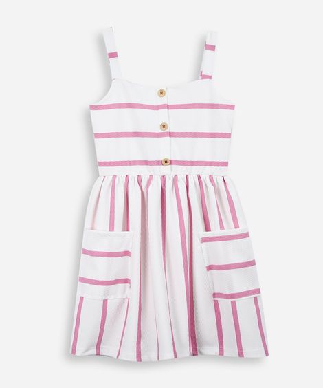 vestido infantil listrado com bolso rosa