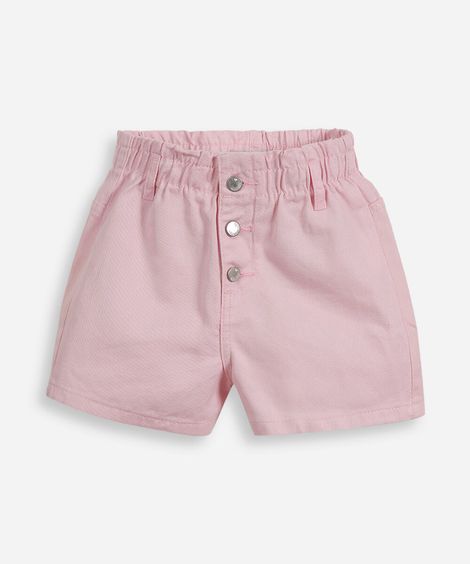 short infantil de sarja cós elástico rosa