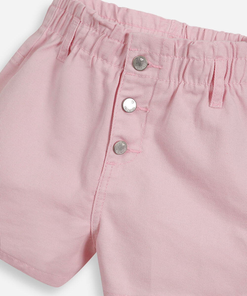 short infantil de sarja cós elástico rosa