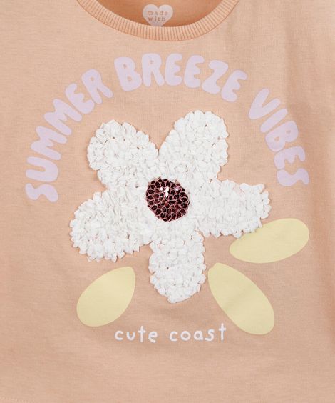 conjunto infantil de algodão com flor texturizada laranja