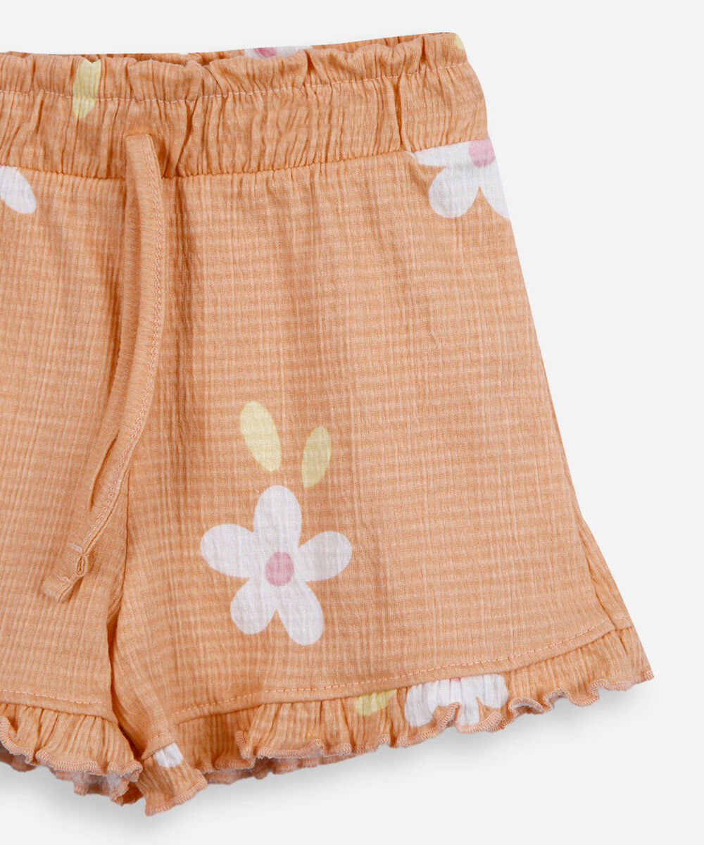 conjunto infantil de algodão com flor texturizada laranja