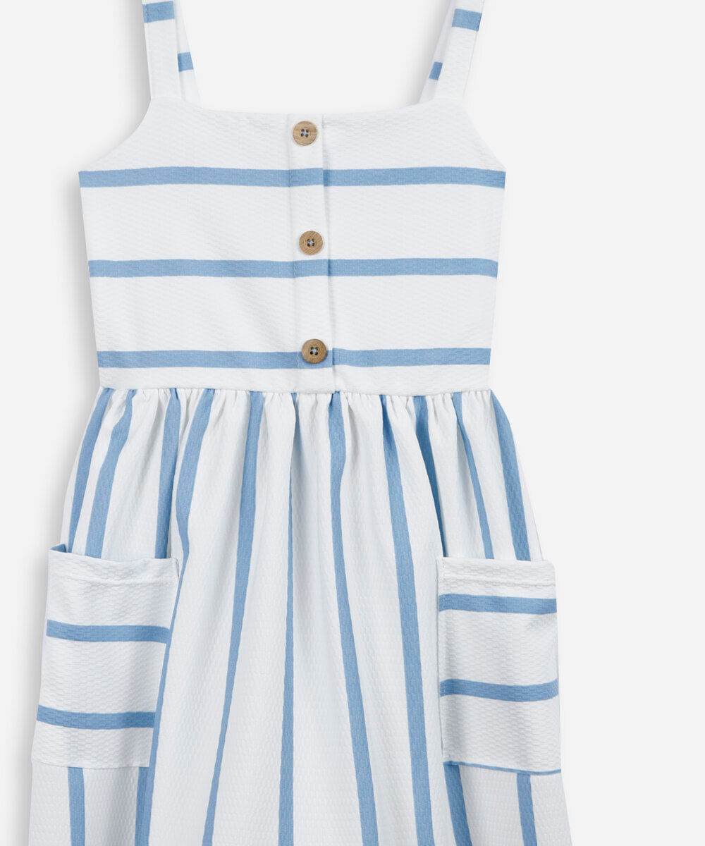 vestido infantil listrado com bolso colorido