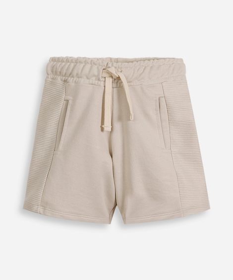 bermuda infantil de moletom texturizada com bolsos bege