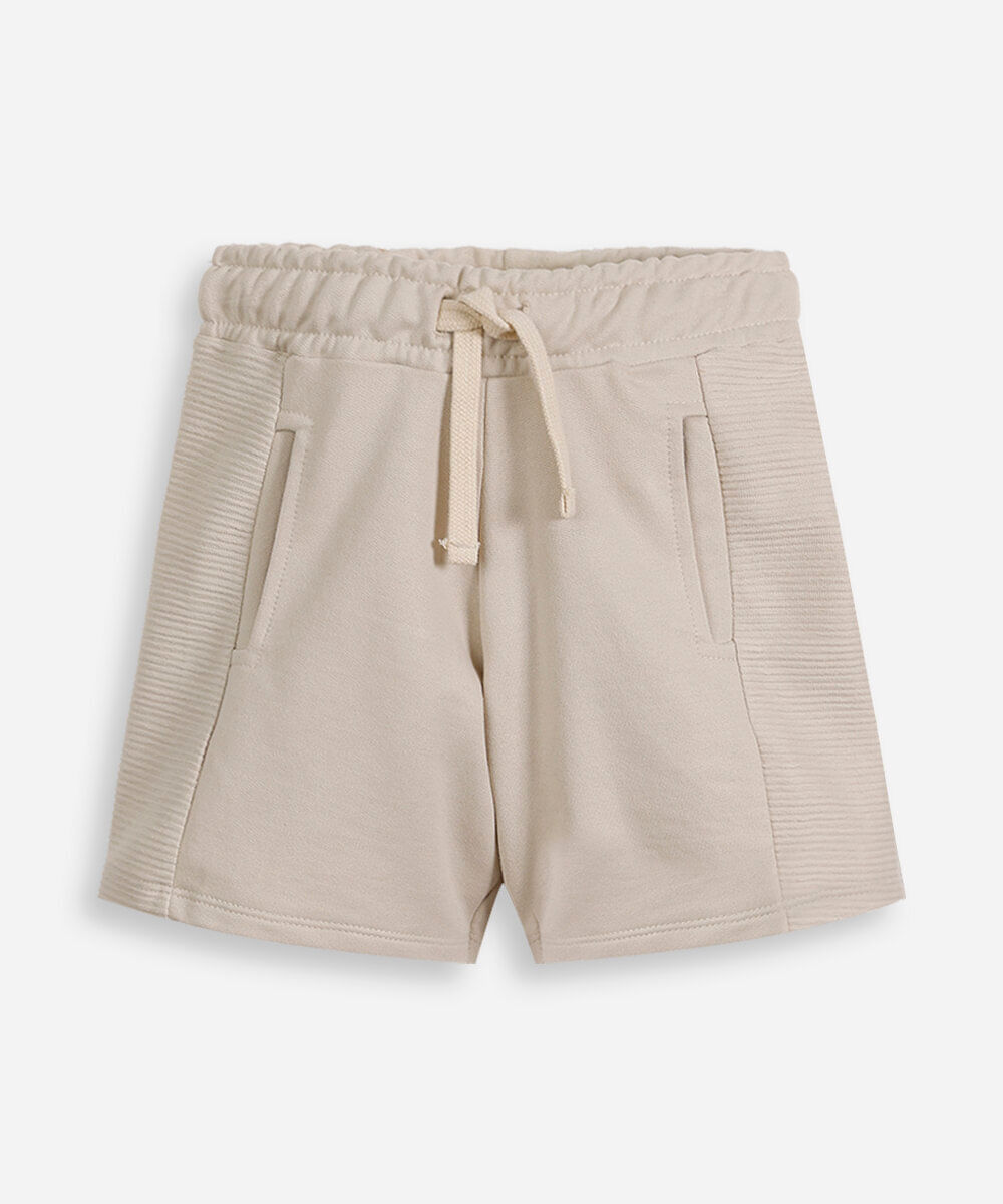 bermuda infantil de moletom texturizada com bolsos bege