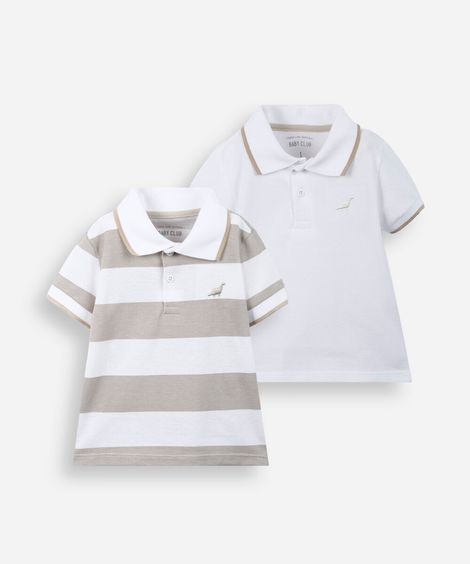 kit com 2 polos infantis de algodão manga curta bege