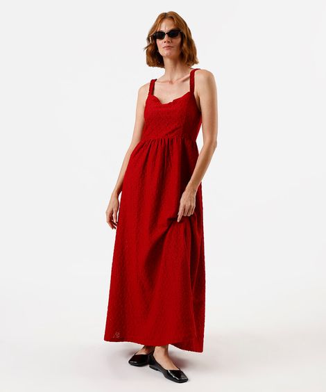 vestido midi alça fina feminino de laise  vermelho