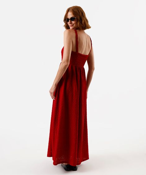 vestido midi alça fina feminino de laise  vermelho