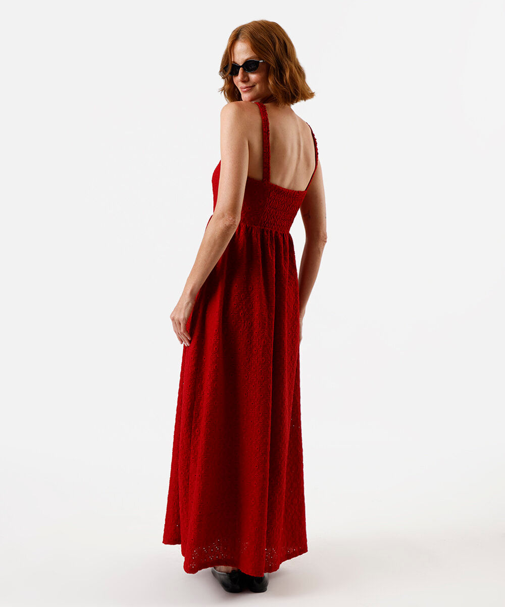 vestido midi alça fina feminino de laise  vermelho