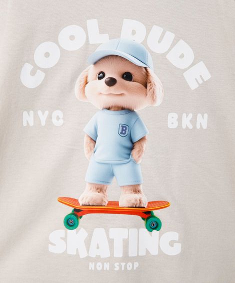 camiseta infantil de algodão com cachorro estampado bege