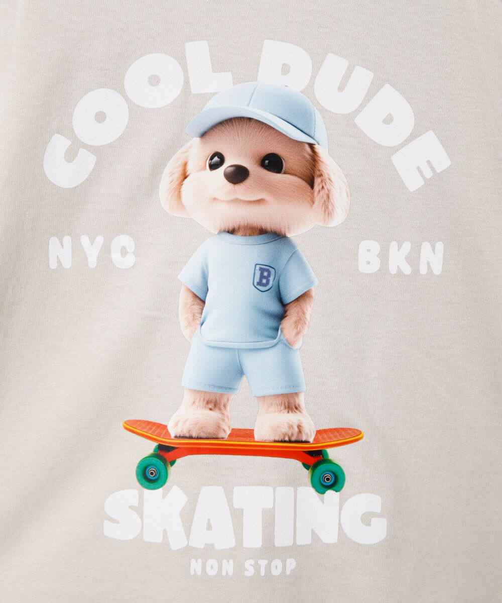 camiseta infantil de algodão com cachorro estampado bege