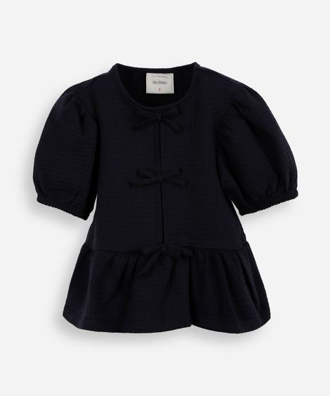blusa de algodão infantil com lacinho texturizada preta