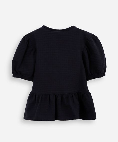 blusa de algodão infantil com lacinho texturizada preta