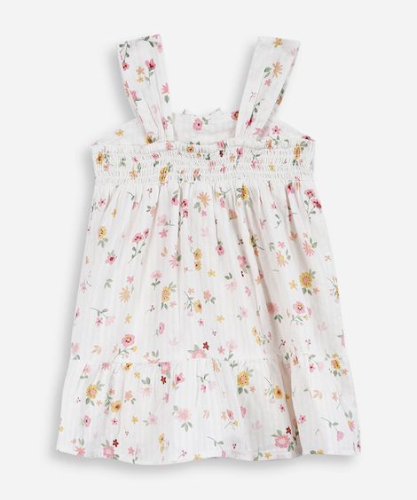 vestido infantil de algodão floral off white