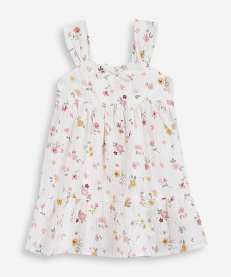 vestido infantil de algodão floral off white