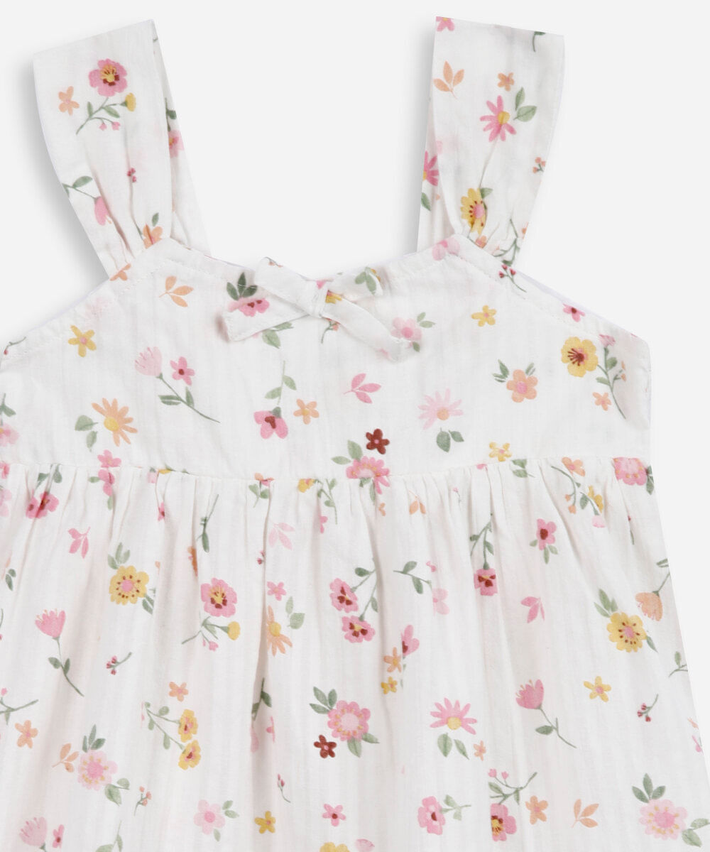 vestido infantil de algodão floral off white