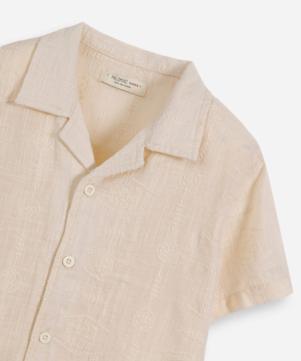 camisa infantil de algodão bordada bege