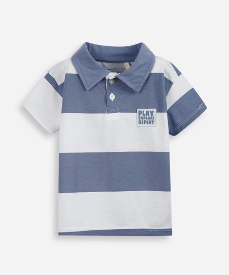 polo infantil com algodão listrada azul