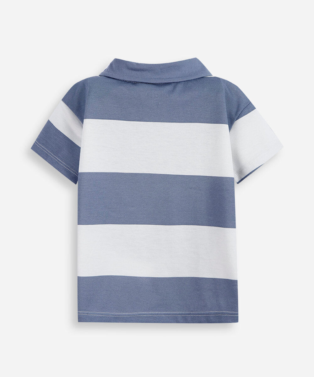 polo infantil com algodão listrada azul