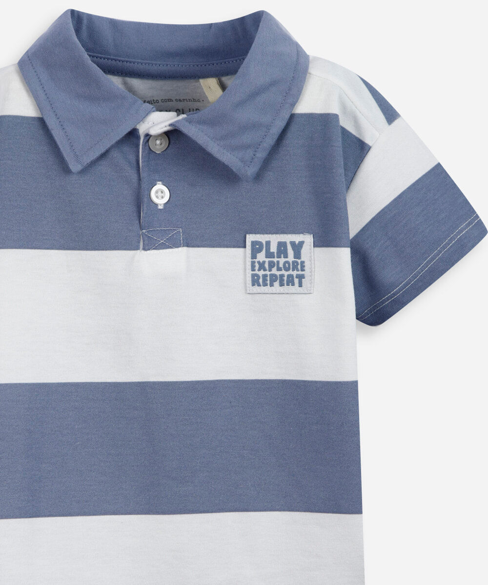 polo infantil com algodão listrada azul
