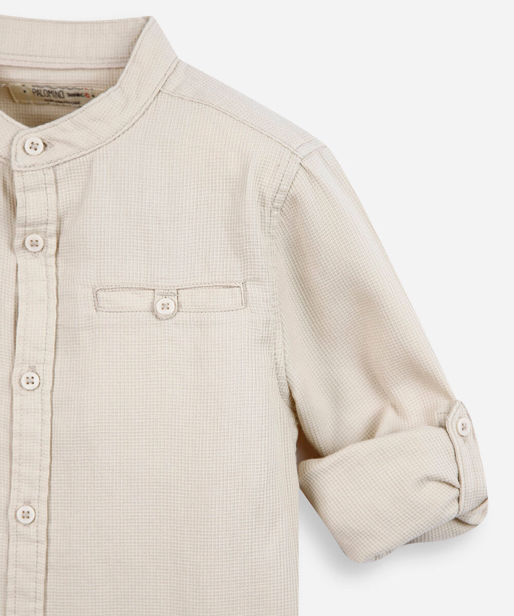 camisa infantil de algodão texturizada bege