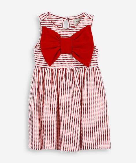 vestido infantil com laço listrado texturizado vermelho