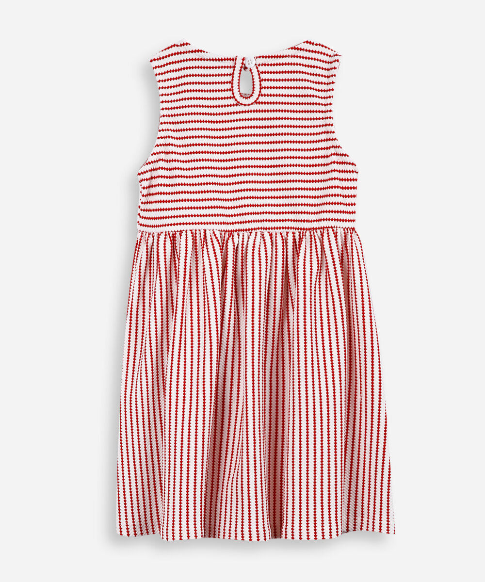 vestido infantil com laço listrado texturizado vermelho