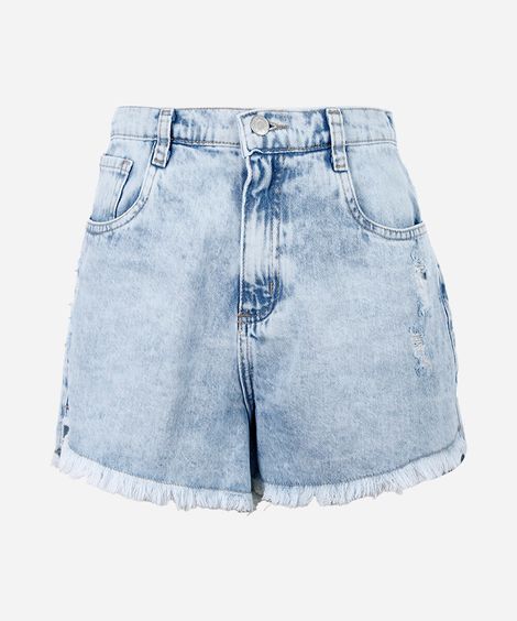 short juvenil de algodão desfiado azul