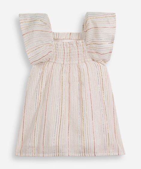 vestido infantil com algodão e lurex listrado off white