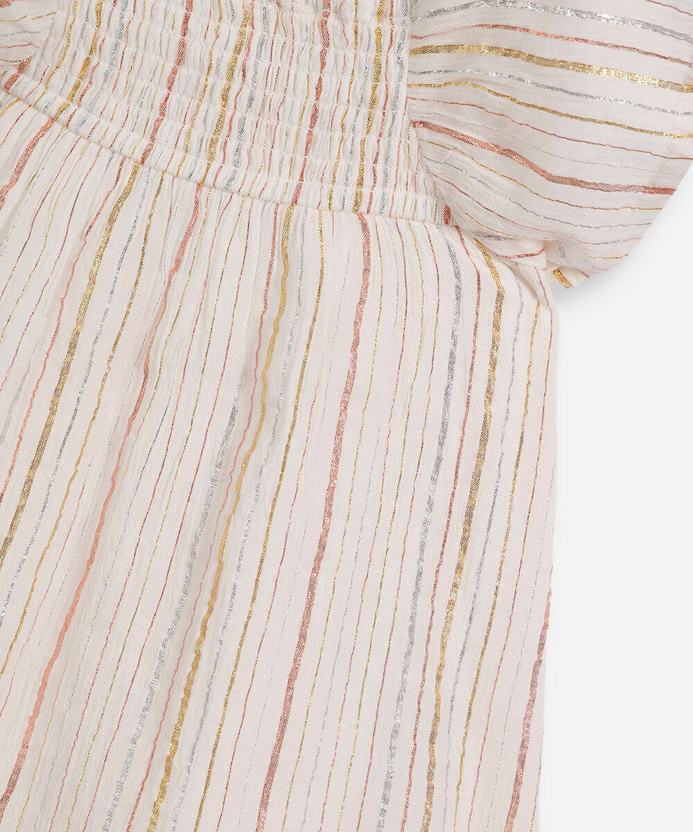 vestido infantil com algodão e lurex listrado off white