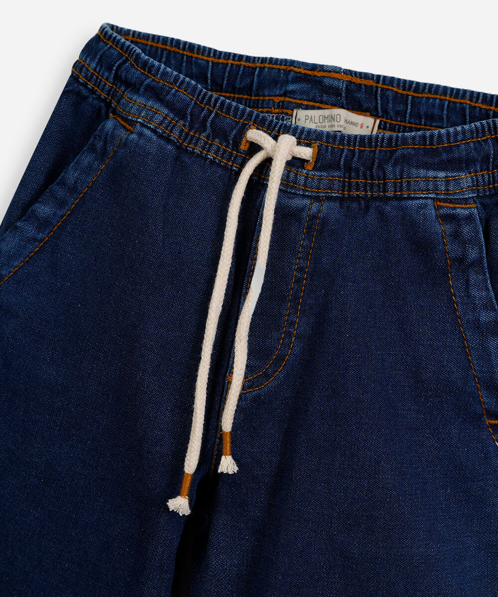 bermuda reta infantil jeans cós elástico azul