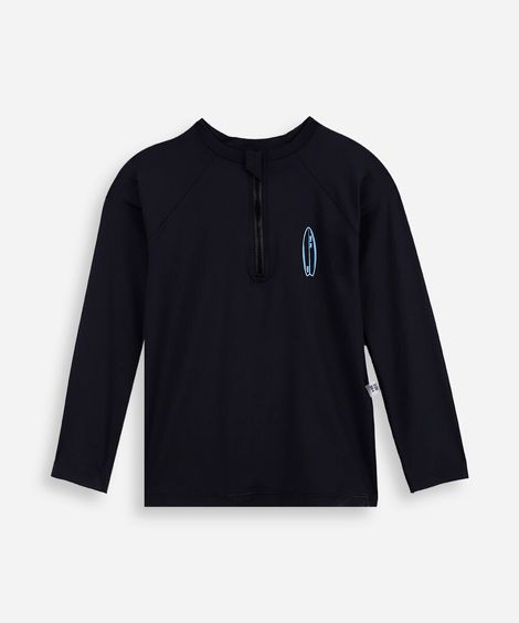 camiseta raglan infantil com proteção uv estampado preta