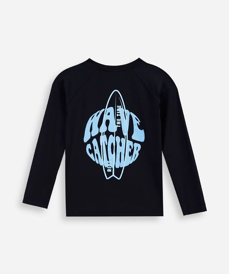 camiseta raglan infantil com proteção uv estampado preta