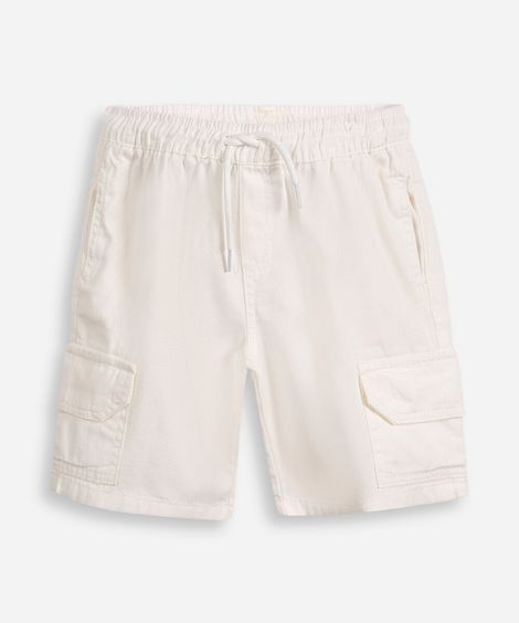 bermuda cargo infantil de sarja cós elástico off white