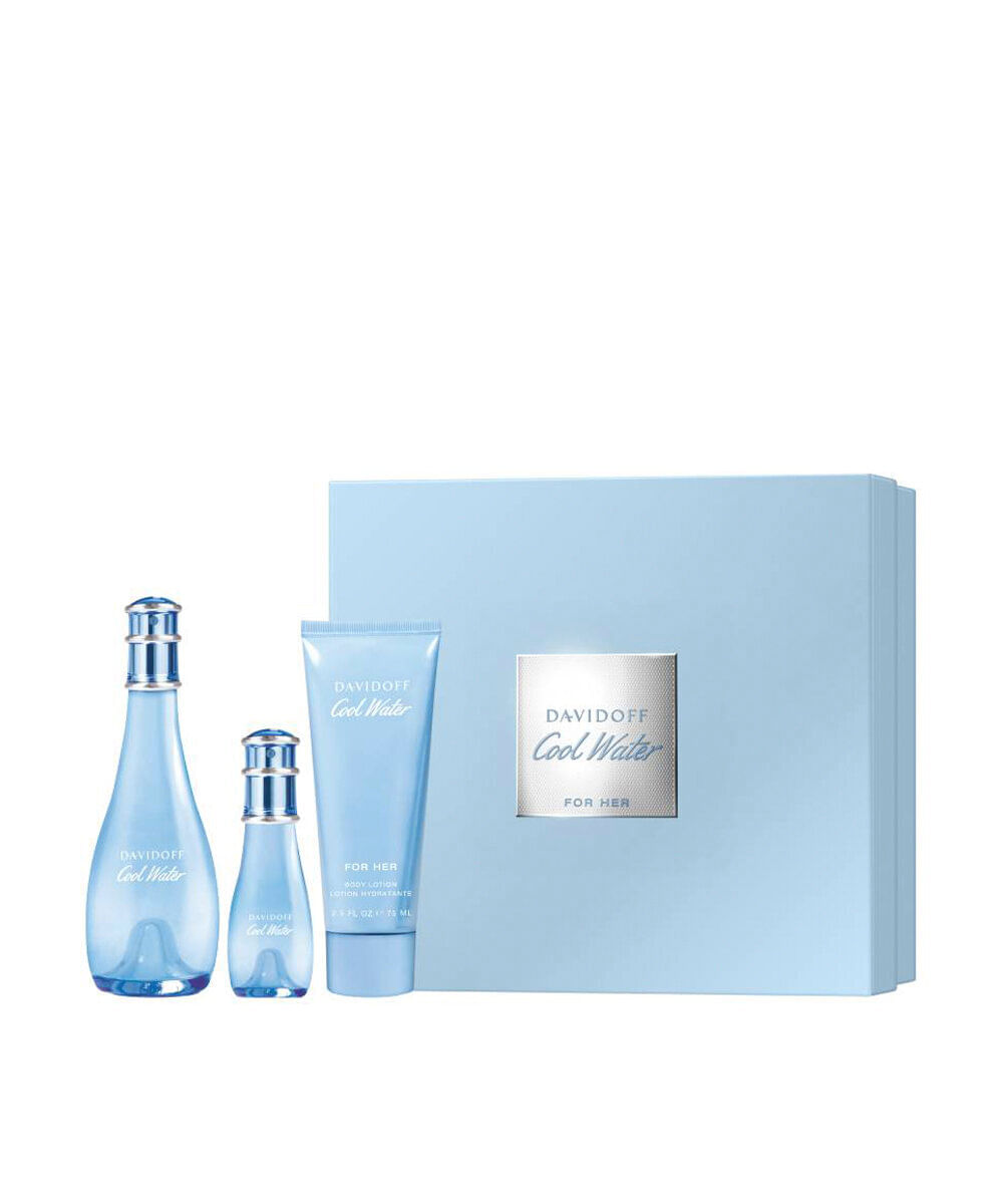 kit perfume feminino davidoff cool water woman edt 100ml e edt 15ml body lotion 75ml