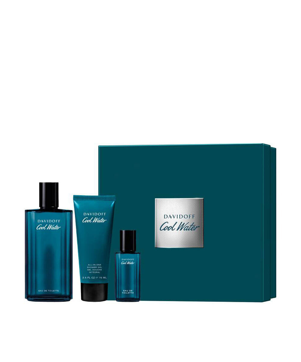 kit perfume masculino davidoff cool water man edt 125ml e 15ml body lotion 75ml