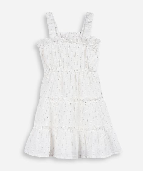 vestido infantil com algodão e lurex texturizado off white
