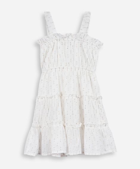 vestido infantil com algodão e lurex texturizado off white