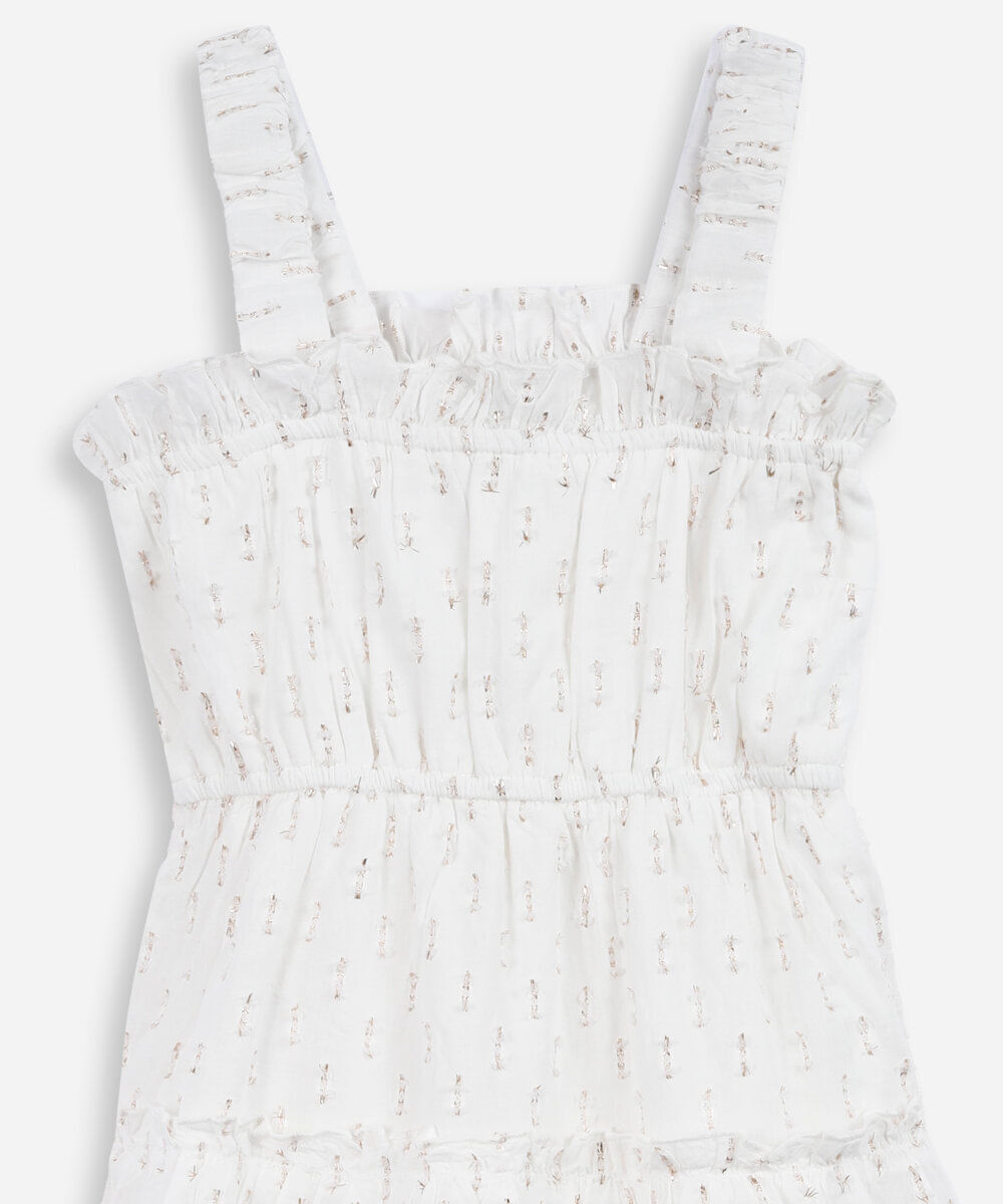 vestido infantil com algodão e lurex texturizado off white