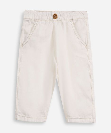 calça infantil de sarja cós elástico off white