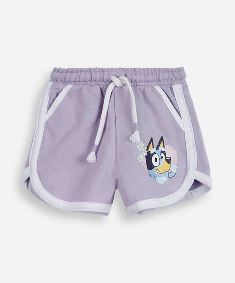 short infantil de moletinho bluey lilás