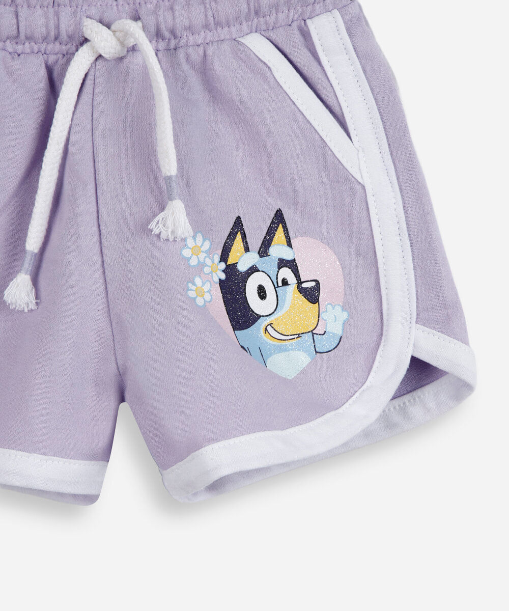 short infantil de moletinho bluey lilás