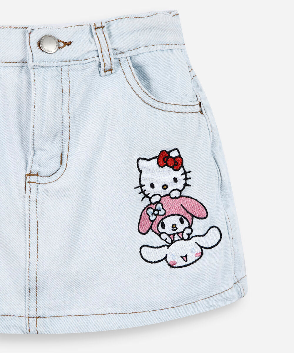 short saia infantil em algodão hello kitty azul