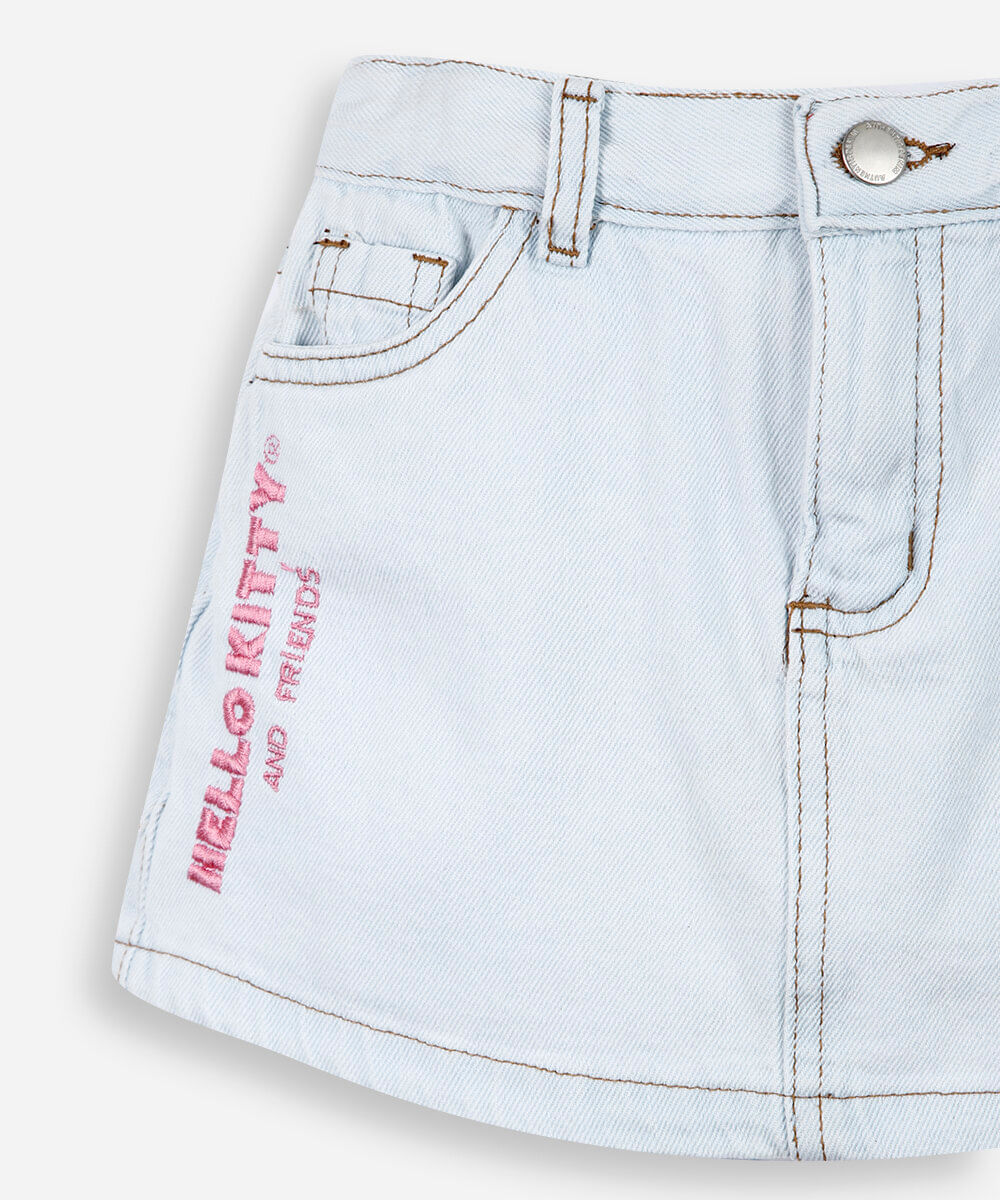 short saia infantil em algodão hello kitty azul