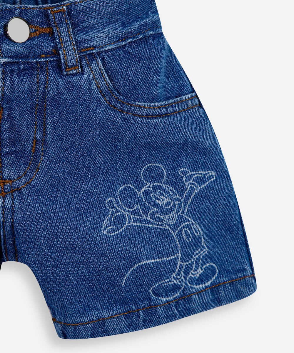 short infantil jeans mickey azul
