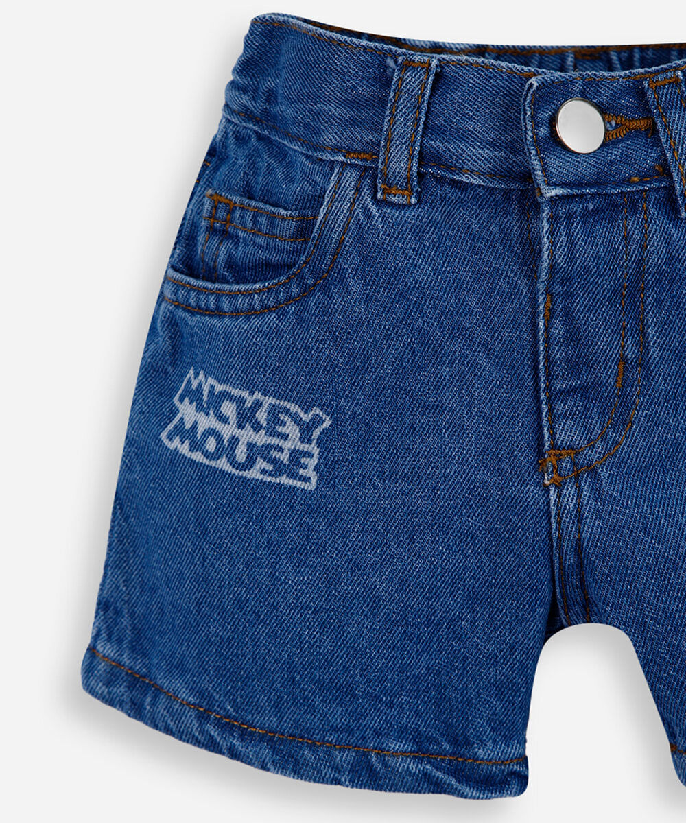 short infantil jeans mickey azul