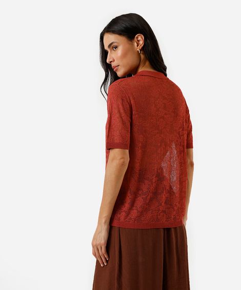 camisa feminina de tricot manga curta marrom