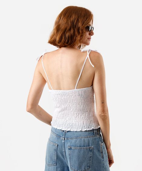 blusa alça fina feminina decote coração franzida off white