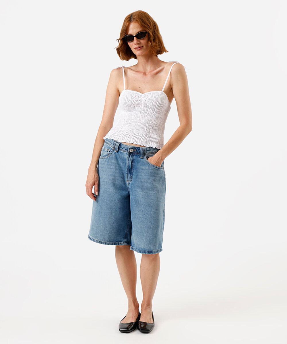 blusa alça fina feminina decote coração franzida off white