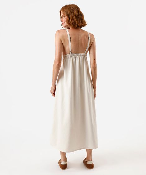 vestido midi feminino de sarja com pregas off white