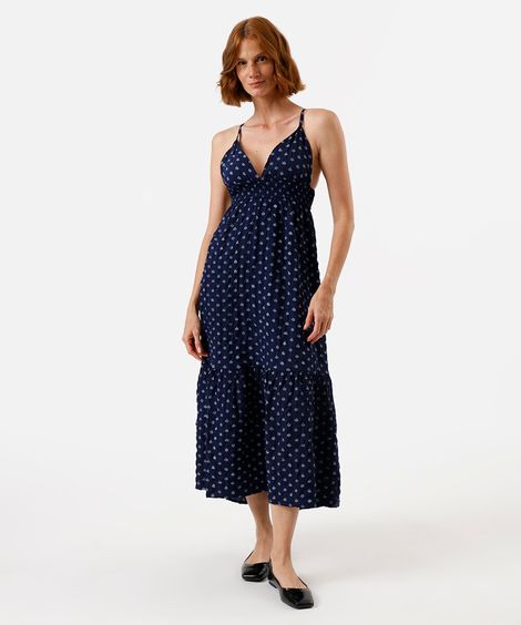 vestido midi feminino texturizado estampado azul